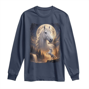 Horse Neighing To The Moon Long Sleeve Shirt Vintage 90s Animal Horse Lover Equestrian TS11 Navy Print Your Wear