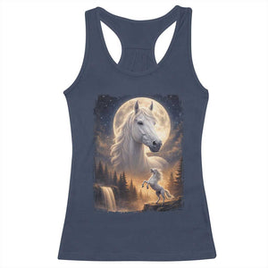 Horse Neighing To The Moon Racerback Tank Top Vintage 90s Animal Horse Lover Equestrian TS11 Navy Print Your Wear