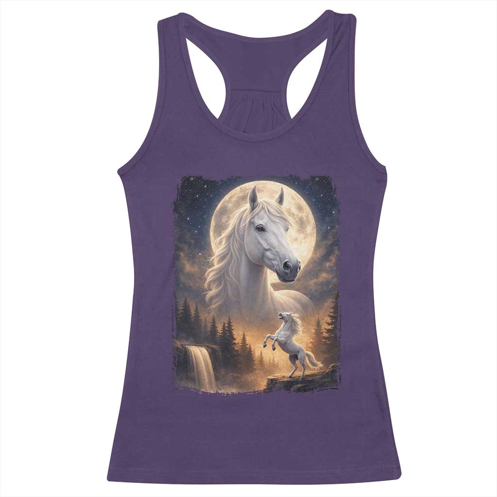 Horse Neighing To The Moon Racerback Tank Top Vintage 90s Animal Horse Lover Equestrian TS11 Purple Print Your Wear