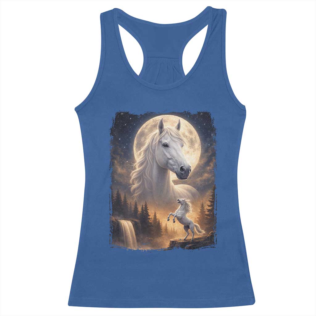Horse Neighing To The Moon Racerback Tank Top Vintage 90s Animal Horse Lover Equestrian TS11 Royal Blue Print Your Wear