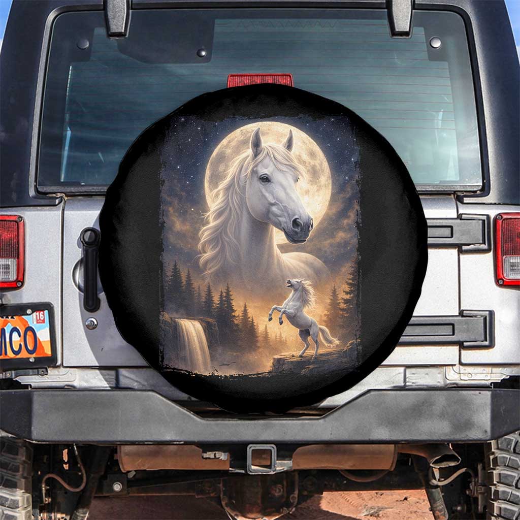 Horse Neighing To The Moon Spare Tire Cover Vintage 90s Animal Horse Lover Equestrian TS11 No hole Black Print Your Wear