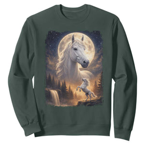 Horse Neighing To The Moon Sweatshirt Vintage 90s Animal Horse Lover Equestrian TS11 Dark Forest Green Print Your Wear