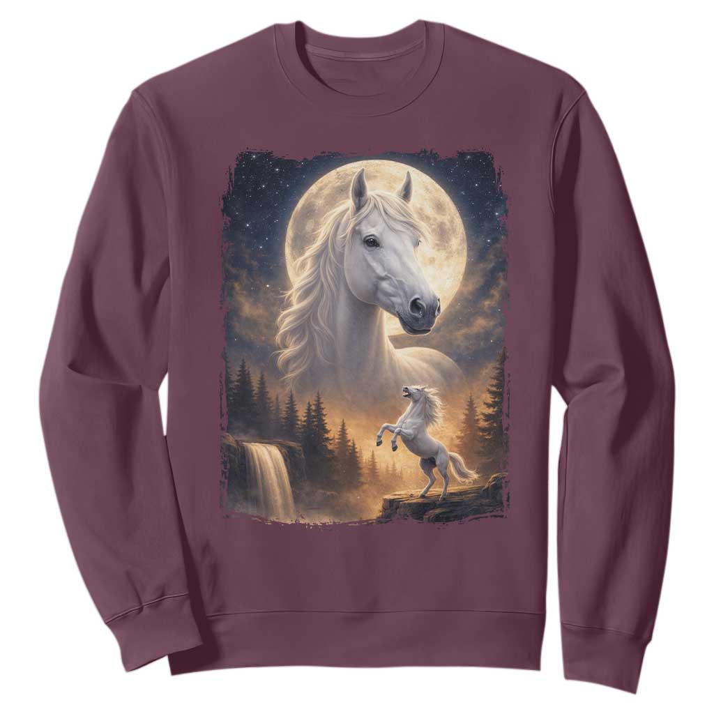 Horse Neighing To The Moon Sweatshirt Vintage 90s Animal Horse Lover Equestrian TS11 Maroon Print Your Wear