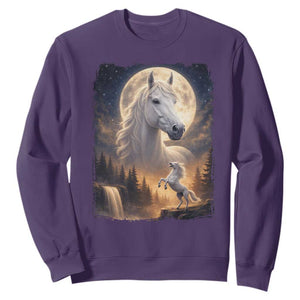 Horse Neighing To The Moon Sweatshirt Vintage 90s Animal Horse Lover Equestrian TS11 Purple Print Your Wear