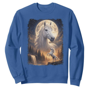 Horse Neighing To The Moon Sweatshirt Vintage 90s Animal Horse Lover Equestrian TS11 Royal Blue Print Your Wear