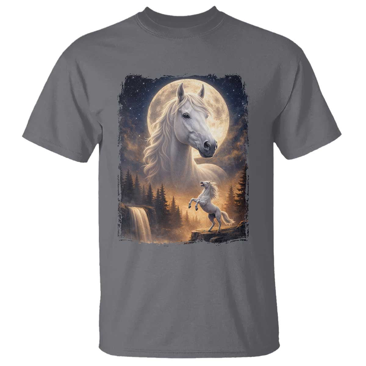Horse Neighing To The Moon T Shirt Vintage 90s Animal Horse Lover Equestrian TS11 Charcoal Print Your Wear