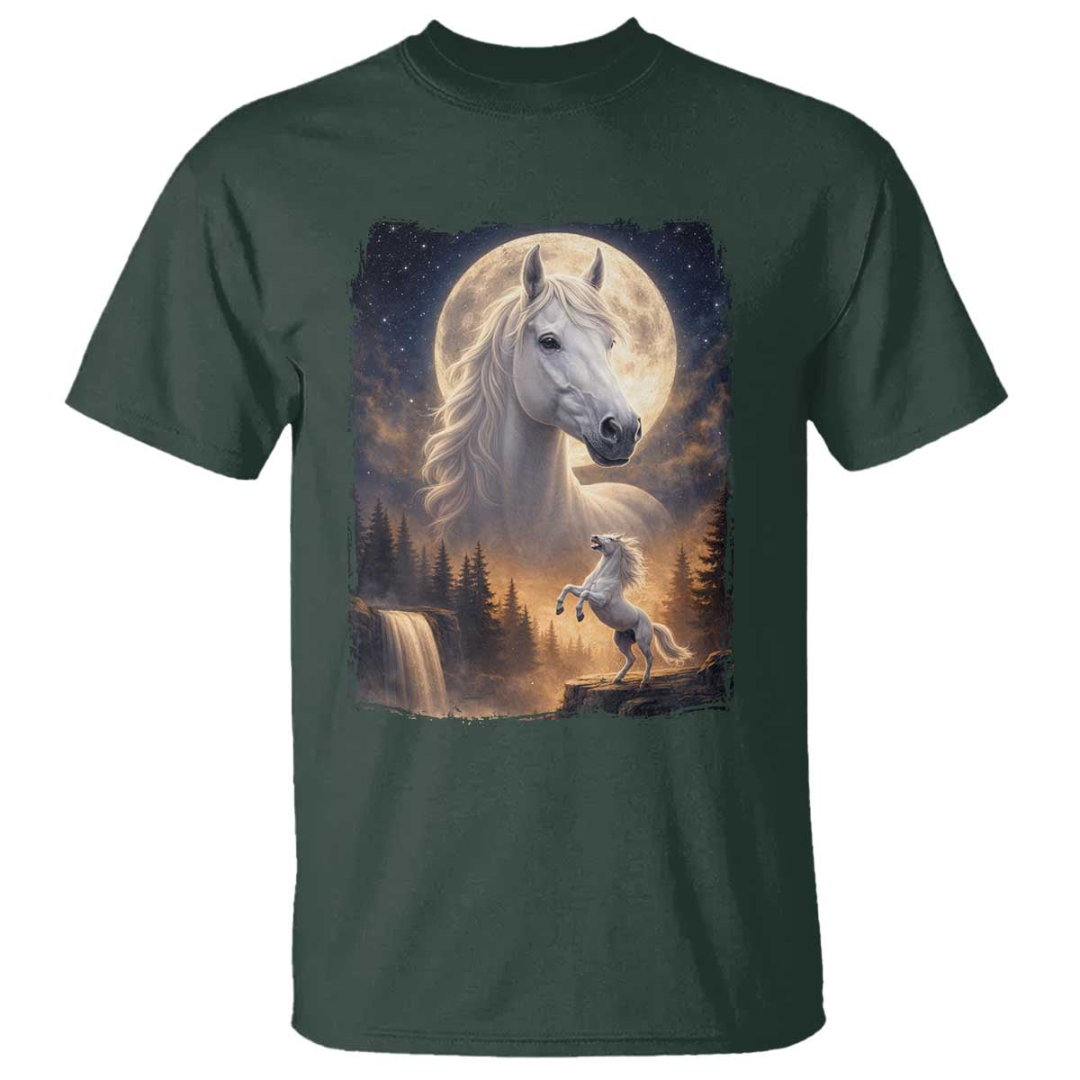 Horse Neighing To The Moon T Shirt Vintage 90s Animal Horse Lover Equestrian TS11 Dark Forest Green Print Your Wear