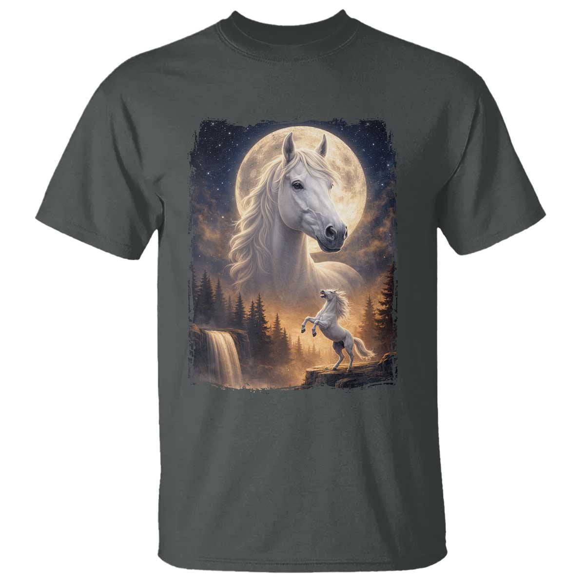 Horse Neighing To The Moon T Shirt Vintage 90s Animal Horse Lover Equestrian TS11 Dark Heather Print Your Wear
