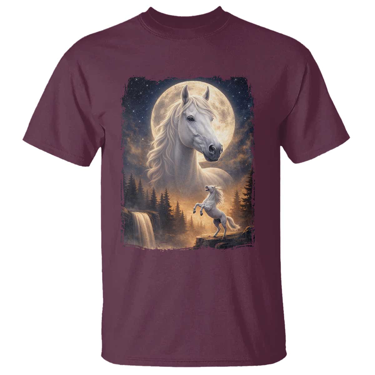 Horse Neighing To The Moon T Shirt Vintage 90s Animal Horse Lover Equestrian TS11 Maroon Print Your Wear