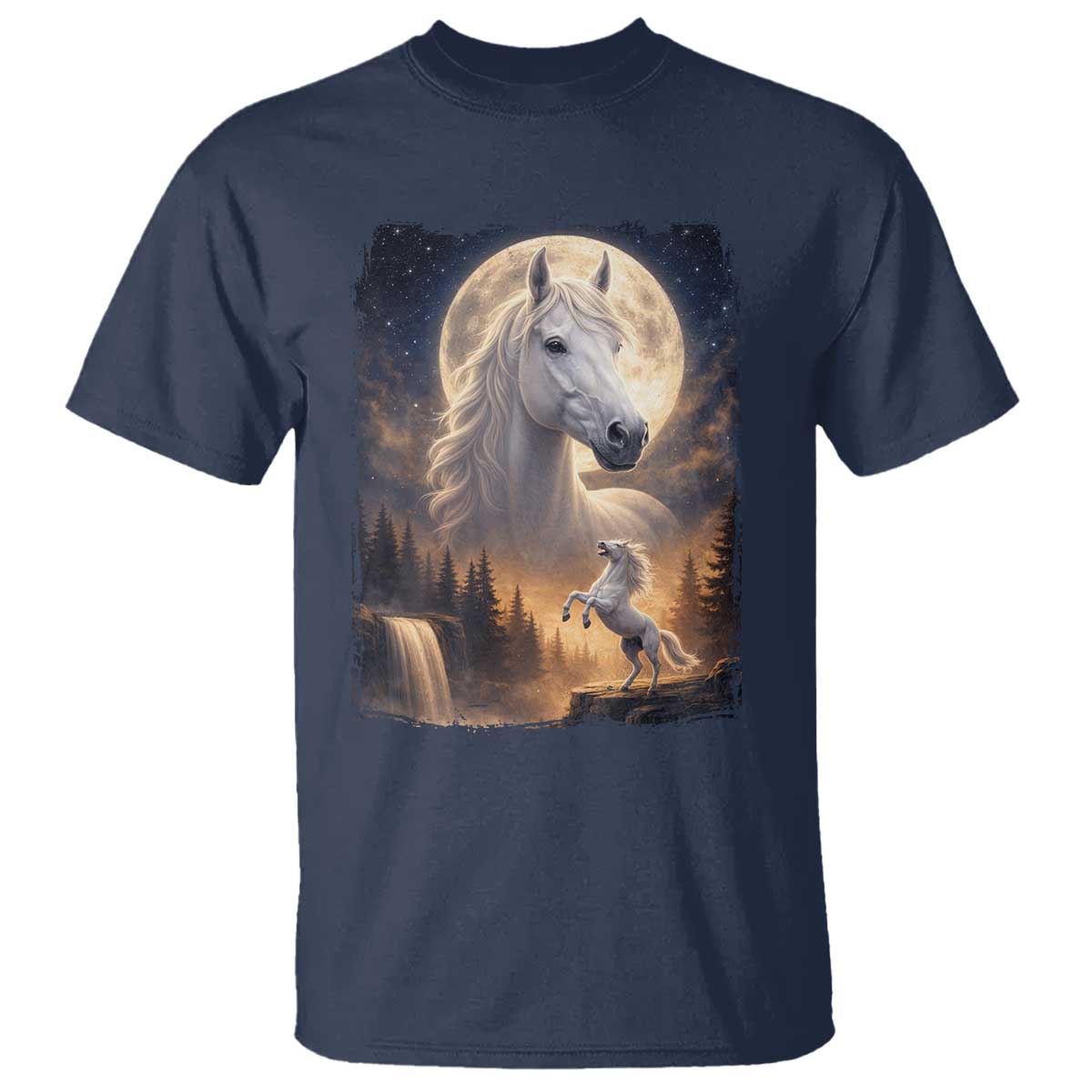 Horse Neighing To The Moon T Shirt Vintage 90s Animal Horse Lover Equestrian TS11 Navy Print Your Wear