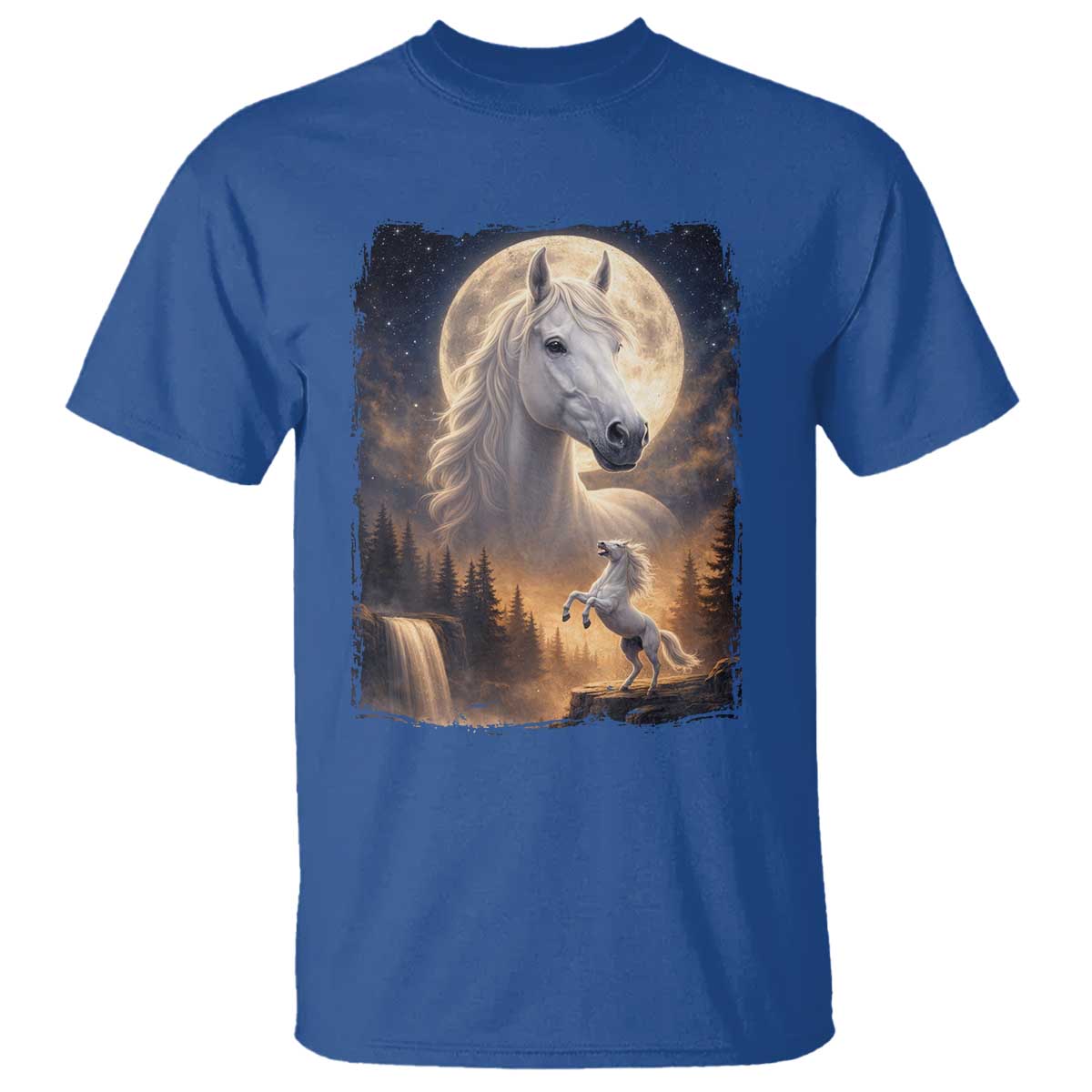Horse Neighing To The Moon T Shirt Vintage 90s Animal Horse Lover Equestrian TS11 Royal Blue Print Your Wear