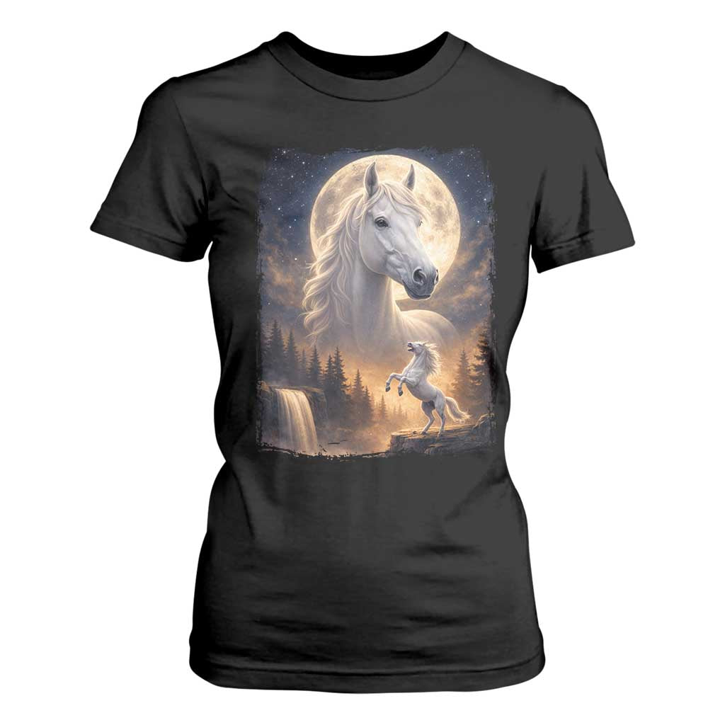 Horse Neighing To The Moon T Shirt For Women Vintage 90s Animal Horse Lover Equestrian TS11 Black Print Your Wear