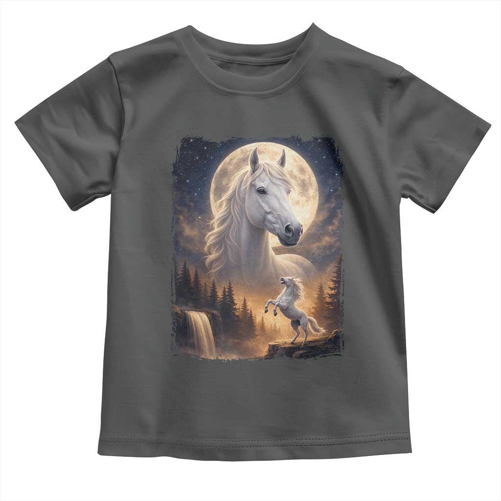 Horse Neighing To The Moon Toddler T Shirt Vintage 90s Animal Horse Lover Equestrian TS11 Dark Heather Print Your Wear