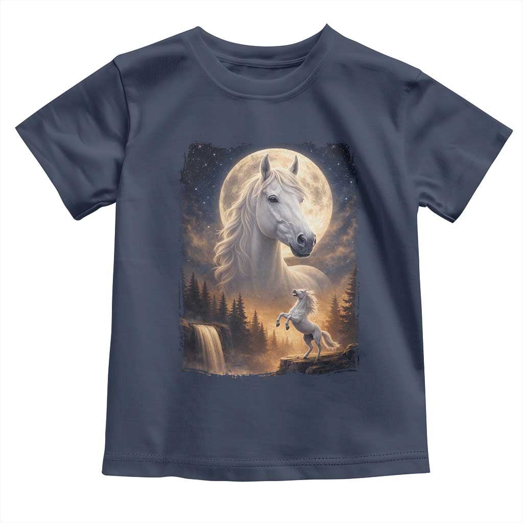 Horse Neighing To The Moon Toddler T Shirt Vintage 90s Animal Horse Lover Equestrian TS11 Navy Print Your Wear