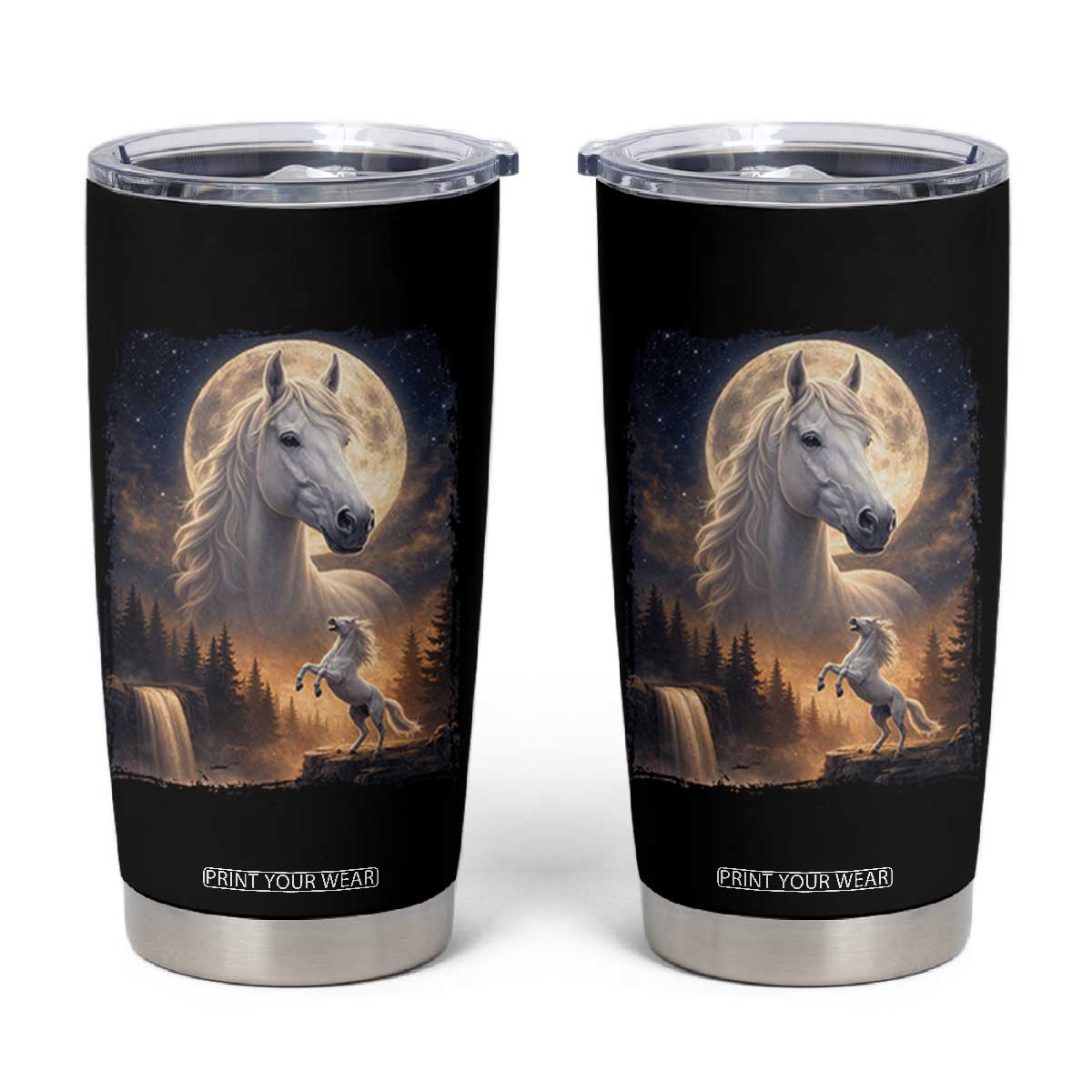Horse Neighing To The Moon Tumbler Cup Vintage 90s Animal Horse Lover Equestrian TS11 Black Print Your Wear