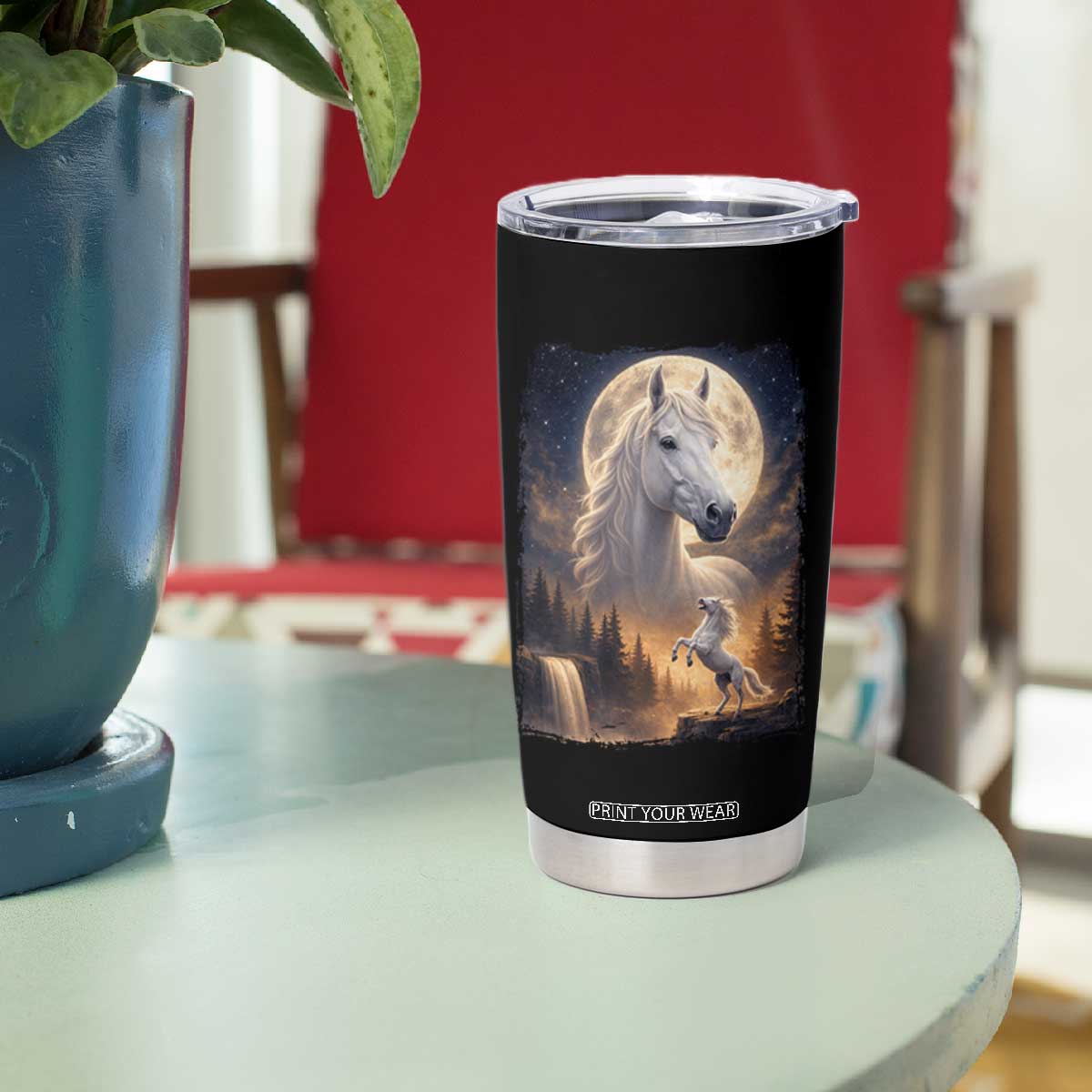 Horse Neighing To The Moon Tumbler Cup Vintage 90s Animal Horse Lover Equestrian TS11 Print Your Wear