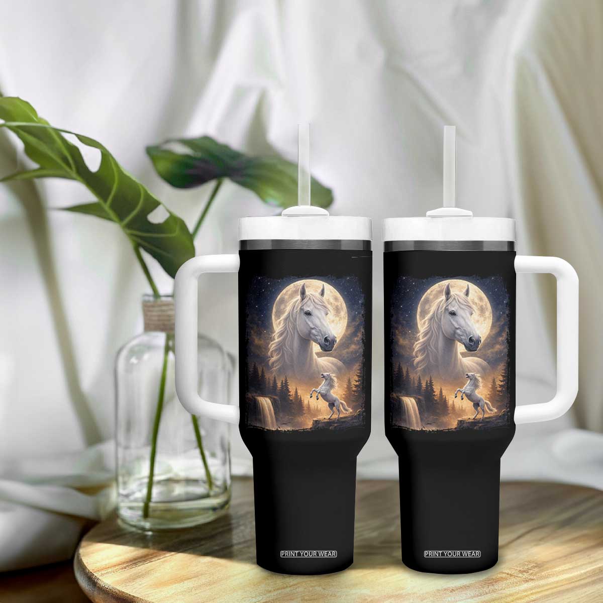 Horse Neighing To The Moon Tumbler With Handle Vintage 90s Animal Horse Lover Equestrian TS11 Print Your Wear