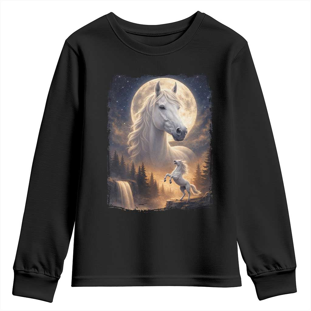 Horse Neighing To The Moon Youth Sweatshirt Vintage 90s Animal Horse Lover Equestrian TS11 Black Print Your Wear