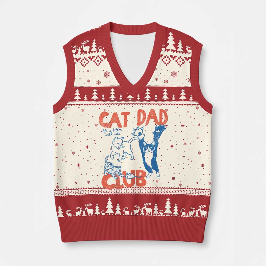 Cat Dad Club V-Neck Knit Sweater Vest Life is Better with Cats Fathers Day TS11 Beige Red Print Your Wear