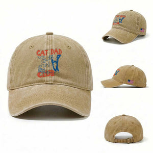 Cat Dad Club Washed Cotton Baseball Cap Life is Better with Cats Fathers Day TS11 Washed Cap Universal Fit Khaki Print Your Wear