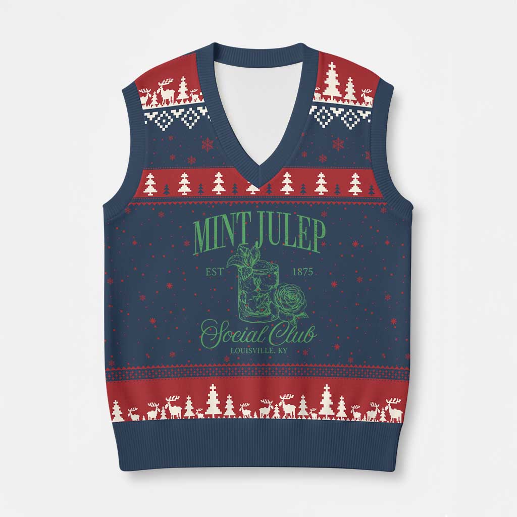 Mint Julep Social Club KY Funny Derby Cocktail V-Neck Knit Sweater Vest TS11 Navy Red Print Your Wear