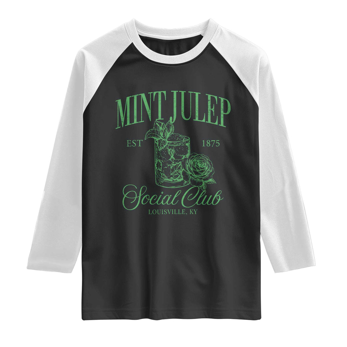 Mint Julep Social Club KY Funny Derby Cocktail Raglan Shirt TS11 Black White Print Your Wear