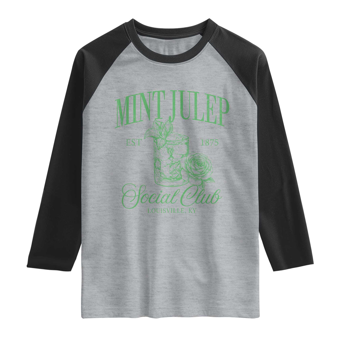 Mint Julep Social Club KY Funny Derby Cocktail Raglan Shirt TS11 Heather Gray Black Print Your Wear