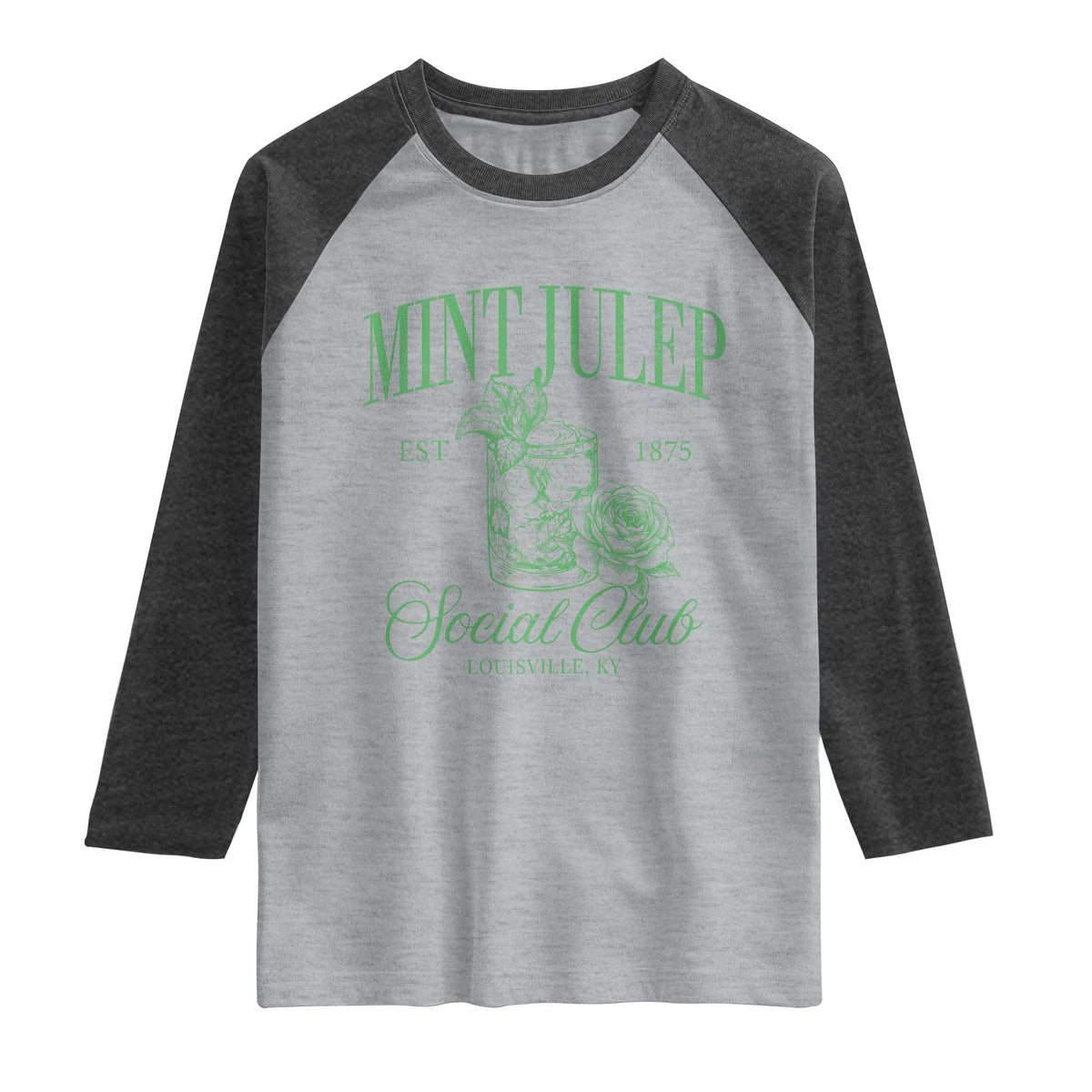 Mint Julep Social Club KY Funny Derby Cocktail Raglan Shirt TS11 Heather Gray Heather Charcoal Print Your Wear
