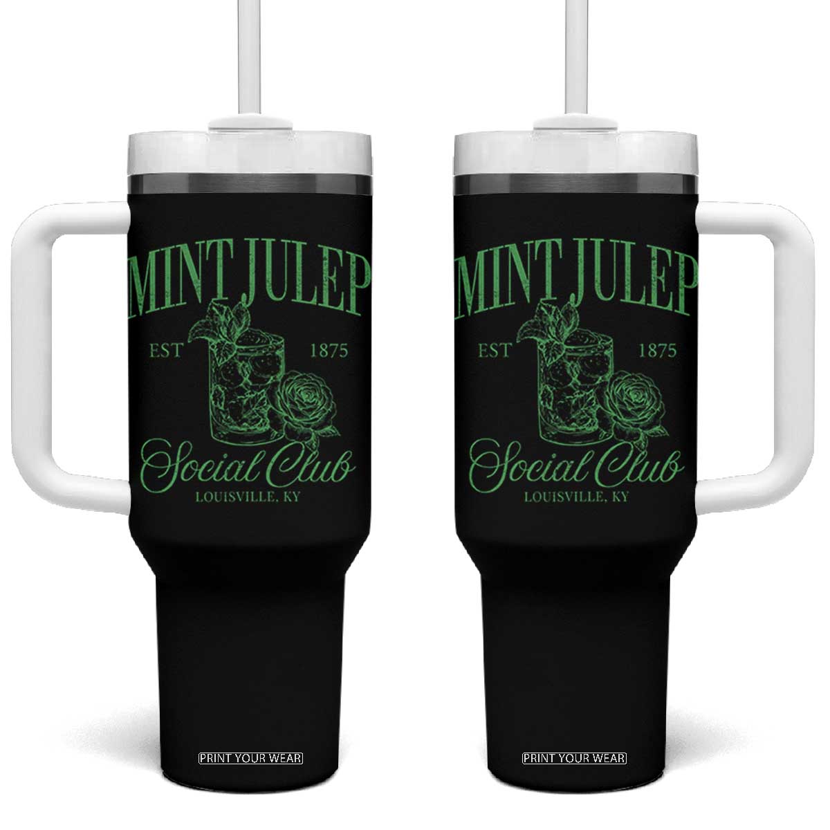 Mint Julep Social Club KY Funny Derby Cocktail Tumbler With Handle TS11 One Size: 40 oz Black Print Your Wear
