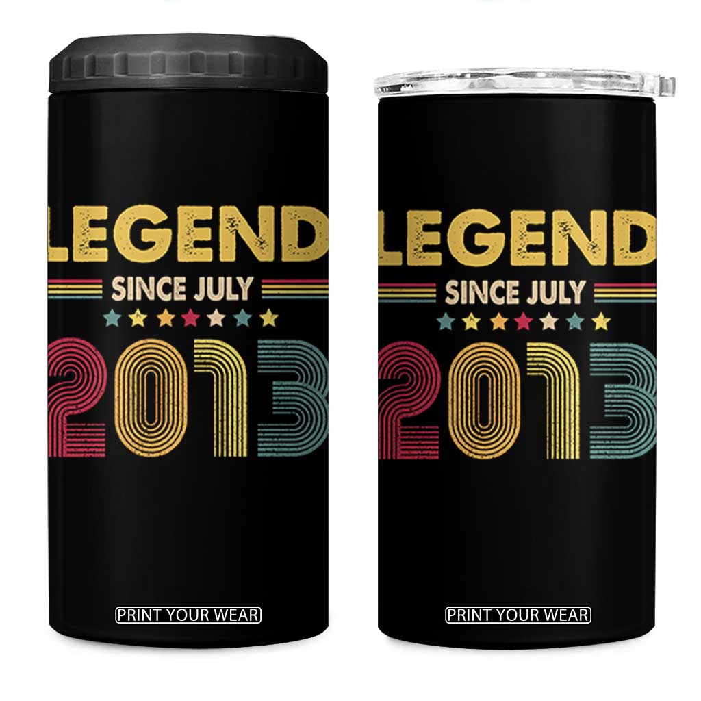 July 13th Birthday 4 in 1 Can Cooler Tumbler Legends Since July 2013 Retro Bday