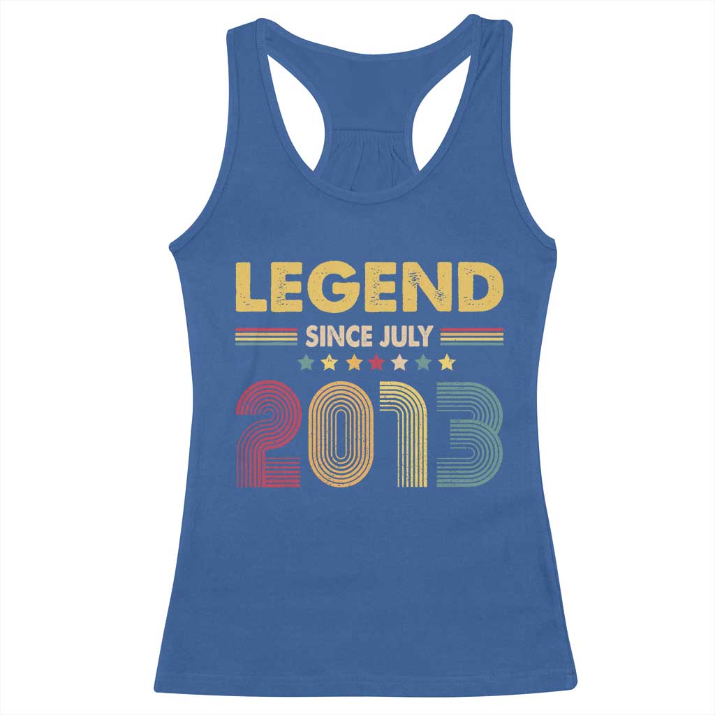 July 13th Birthday Racerback Tank Top Legends Since July 2013 Retro Bday