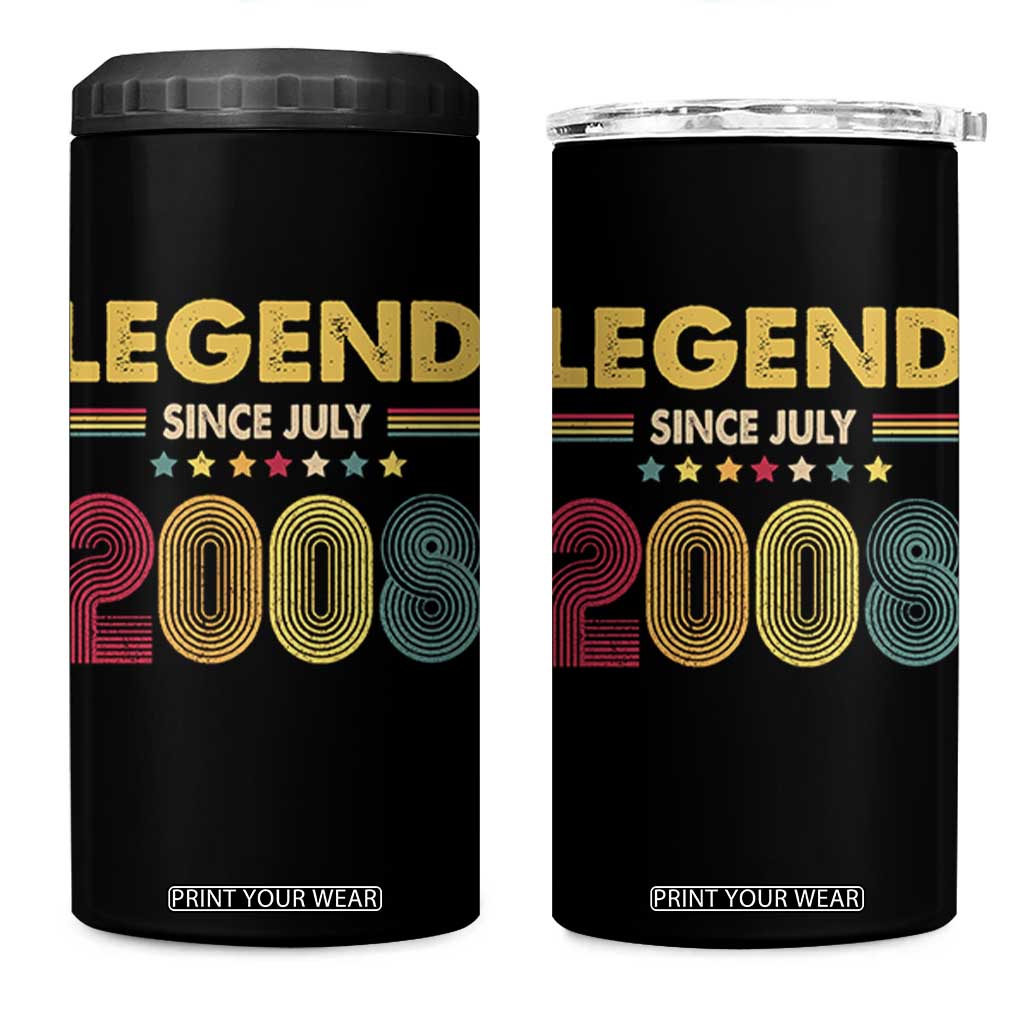 July 18th Birthday 4 in 1 Can Cooler Tumbler Legends Since July 2008 Retro Bday TS11 One Size: 16 oz Black Print Your Wear