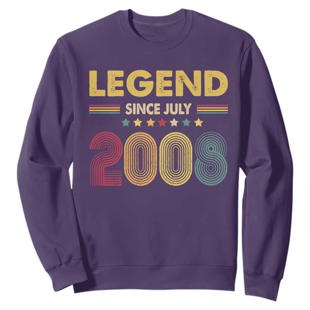 July 18th Birthday Sweatshirt Legends Since July 2008 Retro Bday