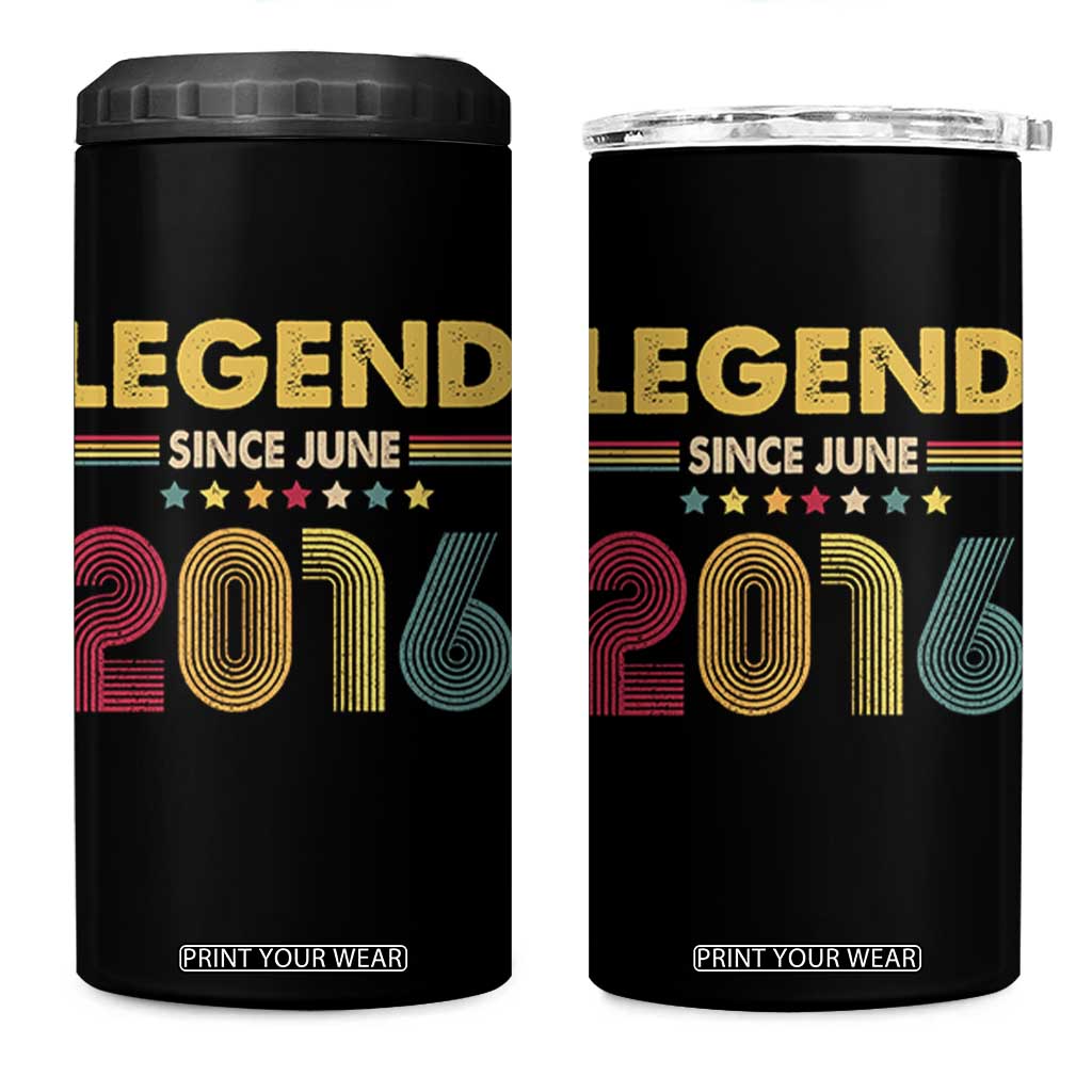 June 10th Birthday 4 in 1 Can Cooler Tumbler Legends Since June 2016 Retro Bday TS11 One Size: 16 oz Black Print Your Wear