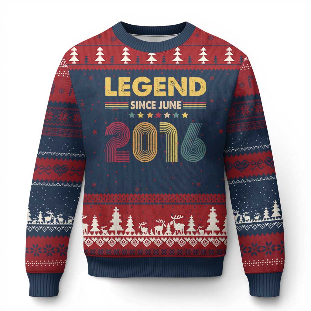 June 10th Birthday Ugly Christmas Sweater Legends Since June 2016 Retro Bday TS11 Navy Red Print Your Wear