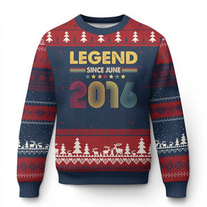June 10th Birthday Ugly Christmas Sweater Legends Since June 2016 Retro Bday TS11 Navy Red Print Your Wear