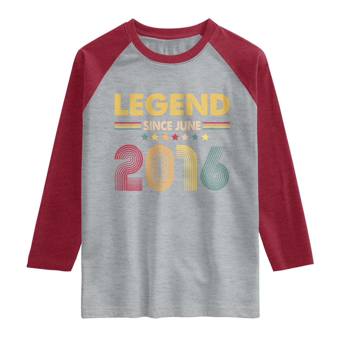June 10th Birthday Raglan Shirt Legends Since June 2016 Retro Bday TS11 Heather Gray Heather Red Print Your Wear