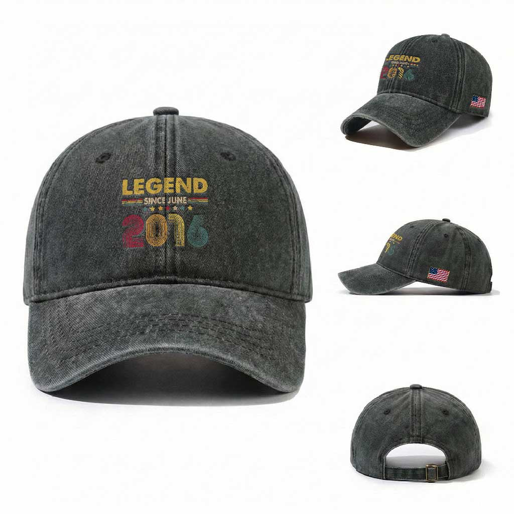 June 10th Birthday Washed Cotton Baseball Cap Legends Since June 2016 Retro Bday TS11 Washed Cap Universal Fit Dark Green Print Your Wear