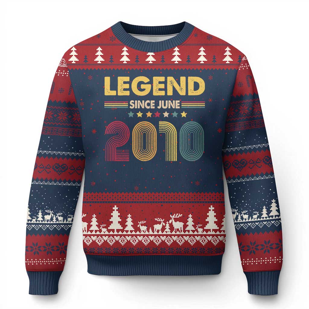 June 16th Birthday Ugly Christmas Sweater Legends Since June 2010 Retro Bday TS11 Navy Red Print Your Wear