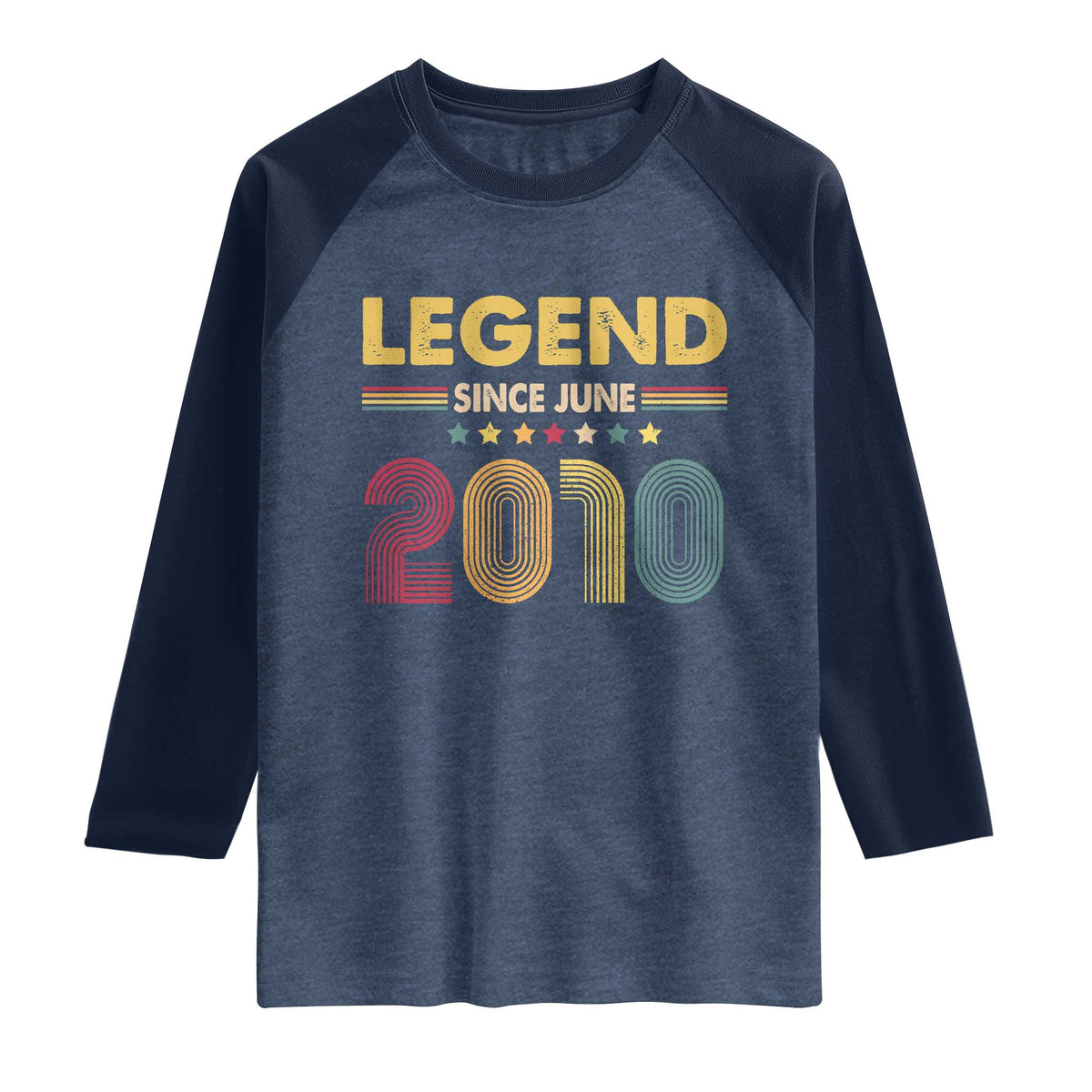 June 16th Birthday Raglan Shirt Legends Since June 2010 Retro Bday TS11 Heather Denim Navy Print Your Wear