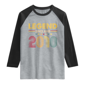 June 16th Birthday Raglan Shirt Legends Since June 2010 Retro Bday TS11 Heather Gray Black Print Your Wear