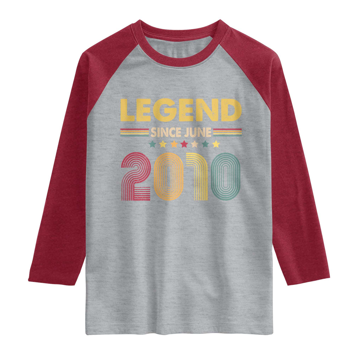 June 16th Birthday Raglan Shirt Legends Since June 2010 Retro Bday TS11 Heather Gray Heather Red Print Your Wear