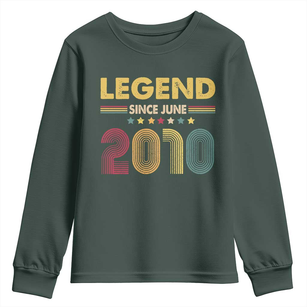 June 16th Birthday Youth Sweatshirt Legends Since June 2010 Retro Bday TS11 Dark Forest Green Print Your Wear