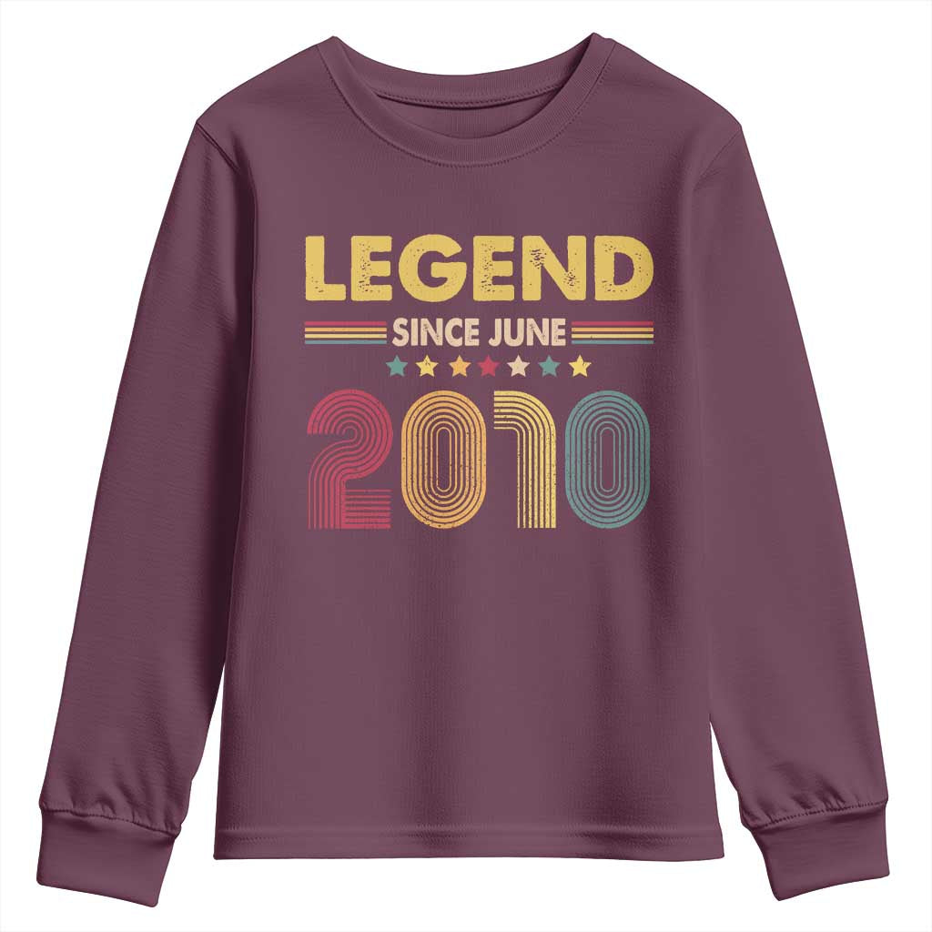 June 16th Birthday Youth Sweatshirt Legends Since June 2010 Retro Bday TS11 Maroon Print Your Wear