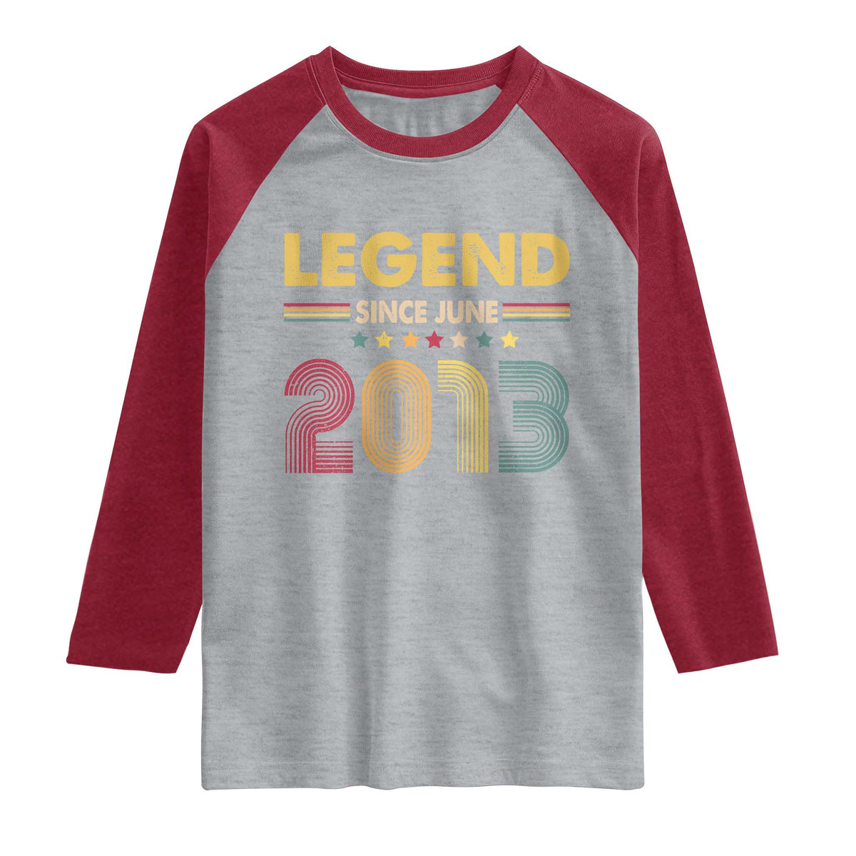 June 13th Birthday Raglan Shirt Legends Since June 2013 Retro Bday TS11 Heather Gray Heather Red Print Your Wear