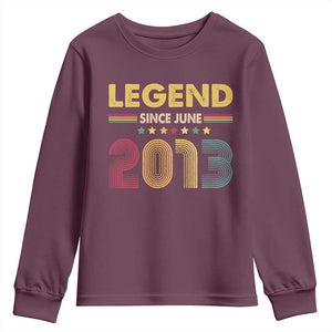 June 13th Birthday Youth Sweatshirt Legends Since June 2013 Retro Bday TS11 Maroon Print Your Wear