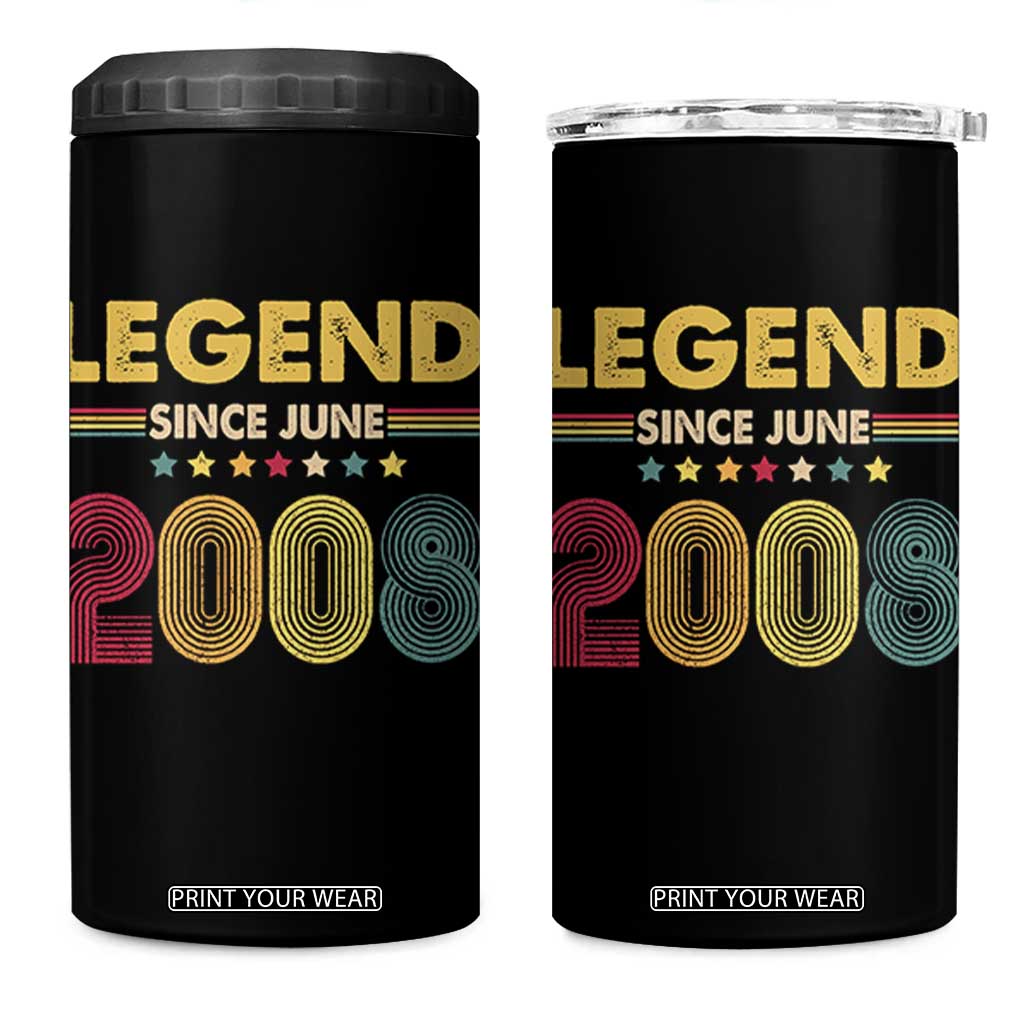 June 18th Birthday 4 in 1 Can Cooler Tumbler Legends Since June 2008 Retro Bday TS11 One Size: 16 oz Black Print Your Wear