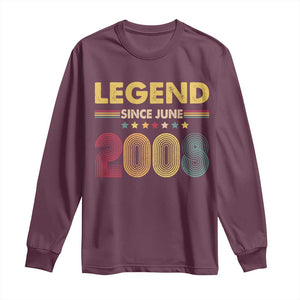 June 18th Birthday Long Sleeve Shirt Legends Since June 2008 Retro Bday TS11 Maroon Print Your Wear