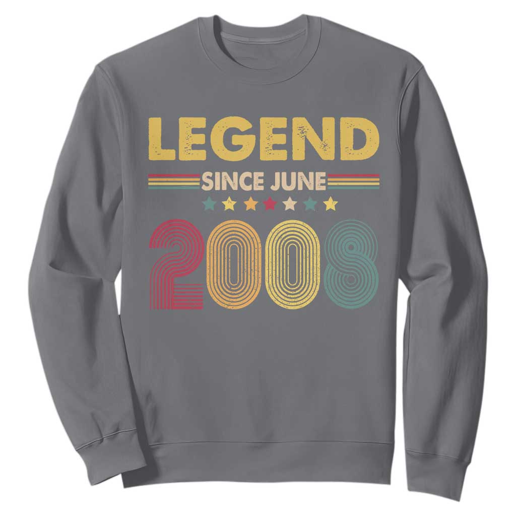 June 18th Birthday Sweatshirt Legends Since June 2008 Retro Bday TS11 Charcoal Print Your Wear