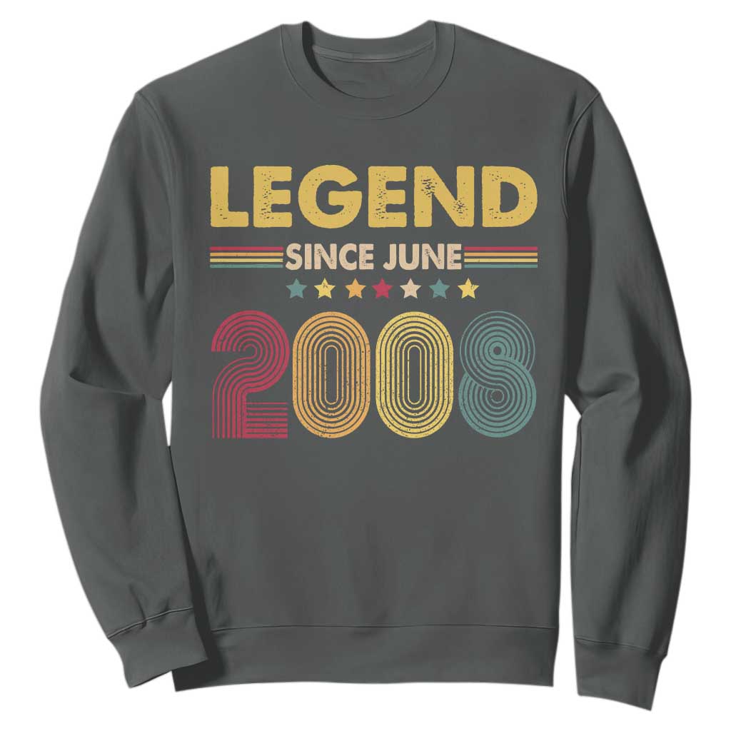 June 18th Birthday Sweatshirt Legends Since June 2008 Retro Bday TS11 Dark Heather Print Your Wear